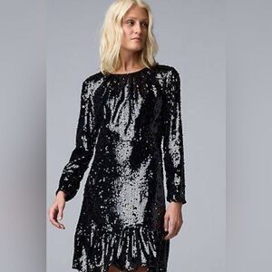 Simply Vera Vera Wang Black Sequin Midi Dress Women’s Small 6/8